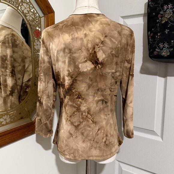 VTG Y2K Only Nine Light Brown Tie Dye Sequin Embroidered 3/4 Sleeve Boho Top M - Picture 5 of 8